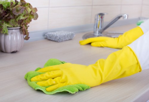 Cleaner handling cleaning products with care and protection